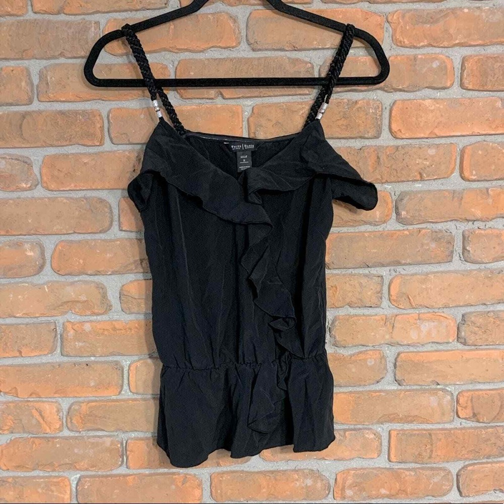 White House Black Market Silk Cami Top Womens Size Small Black Ruffle Sleeveless